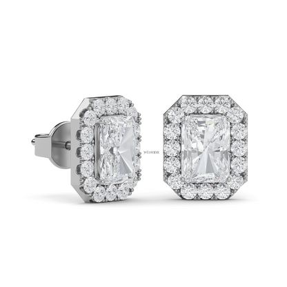 Elegant radiant cut lab created diamond stud earrings with halo setting – perfect anniversary gift  For Women