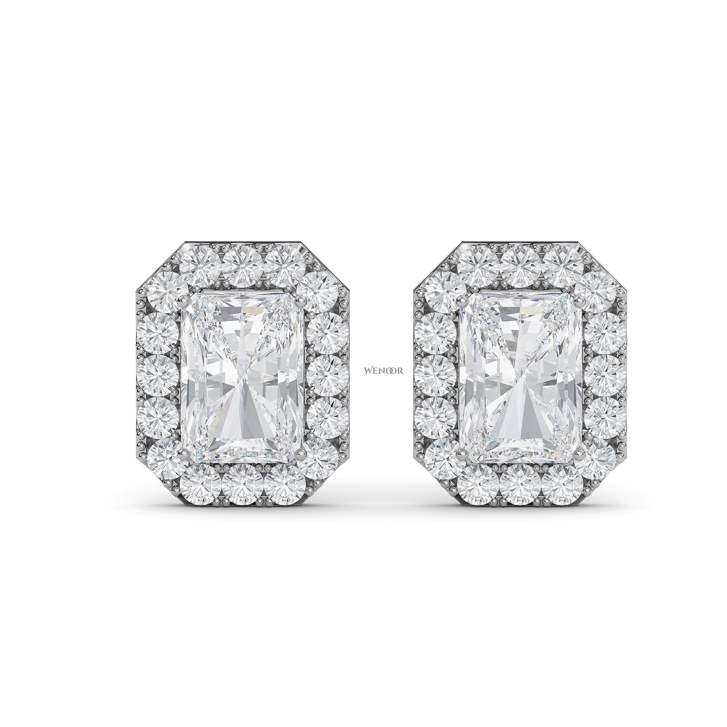 Elegant radiant cut lab created diamond stud earrings with halo setting – perfect anniversary gift  For Women