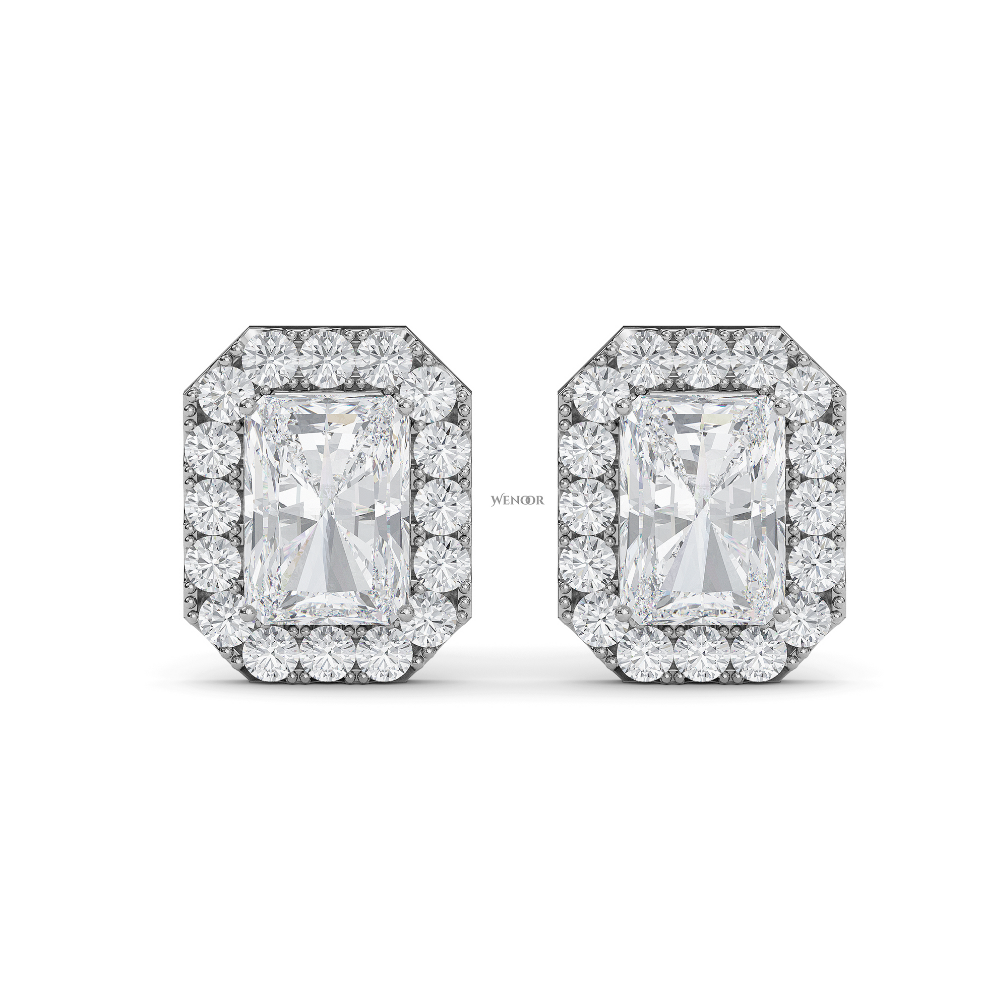 Elegant radiant cut lab created diamond stud earrings with halo setting – perfect anniversary gift  For Women