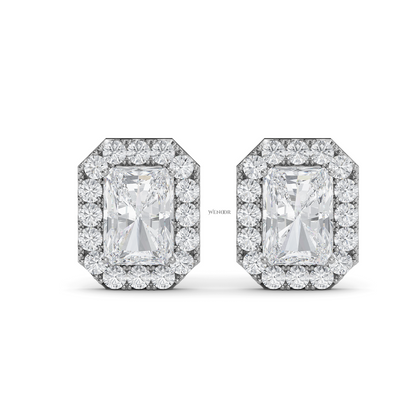 Elegant radiant cut lab created diamond stud earrings with halo setting – perfect anniversary gift  For Women