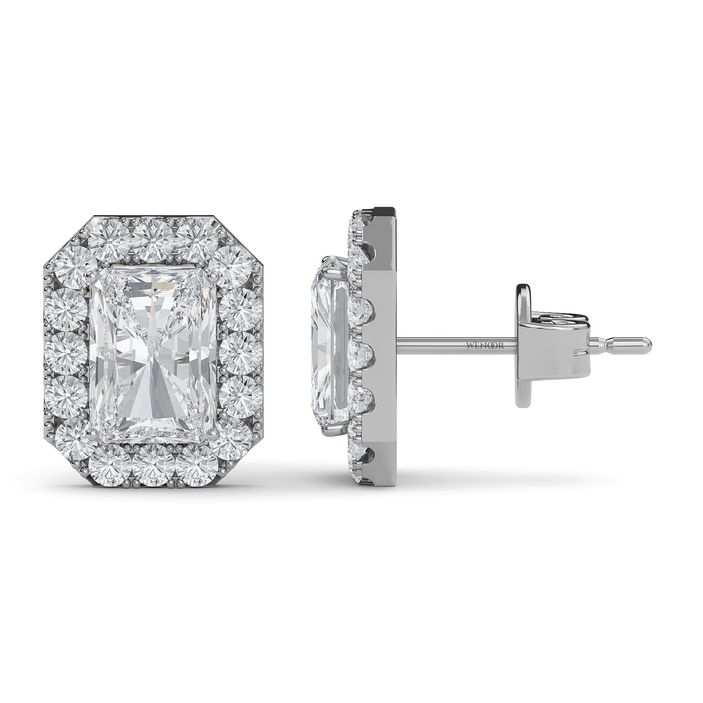 Elegant radiant cut lab created diamond stud earrings with halo setting – perfect anniversary gift  For Women
