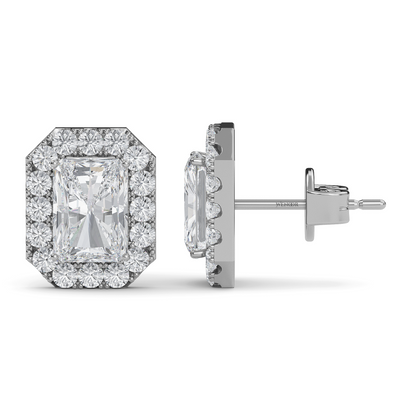 Elegant radiant cut lab created diamond stud earrings with halo setting – perfect anniversary gift  For Women