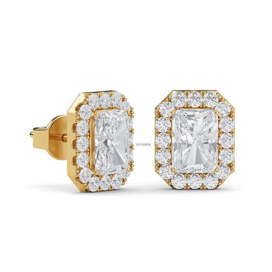 Elegant radiant cut lab created diamond stud earrings with halo setting – perfect anniversary gift  For Women