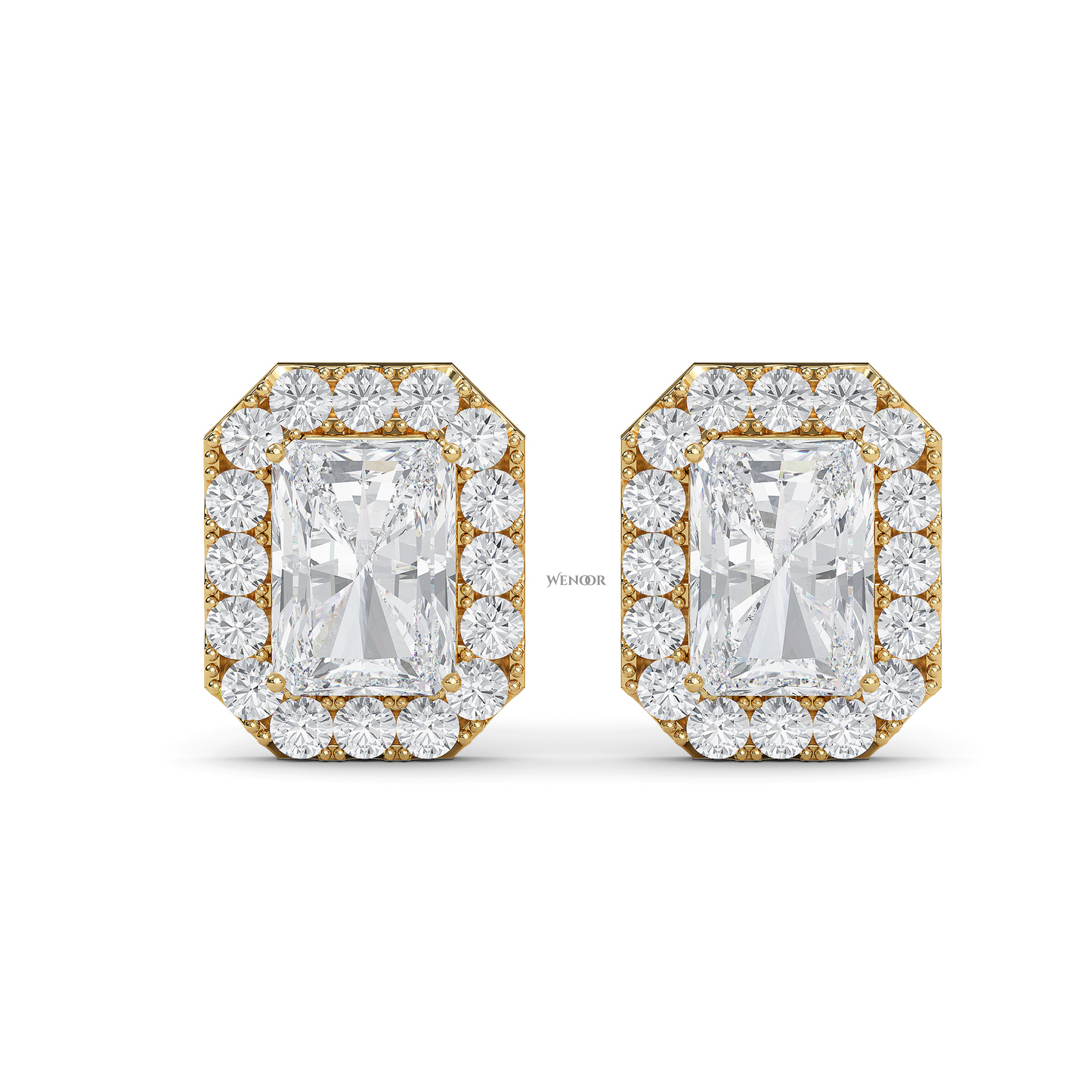 Elegant radiant cut lab created diamond stud earrings with halo setting – perfect anniversary gift  For Women