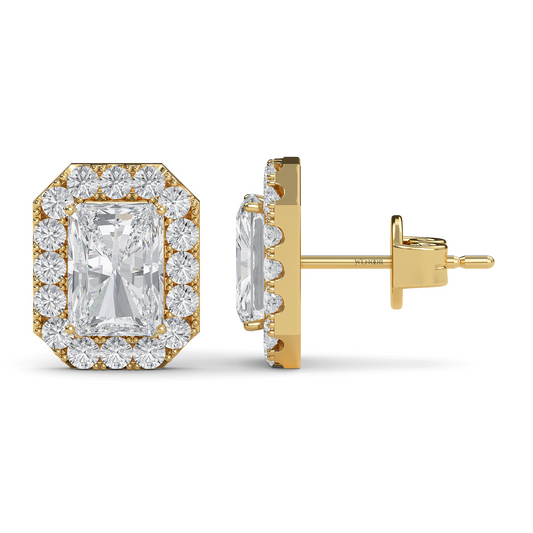 Elegant radiant cut lab created diamond stud earrings with halo setting – perfect anniversary gift  For Women