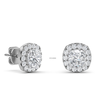 Gold Halo Stud Earrings with Sustainable Lab Diamonds – At wenoor Jewelry