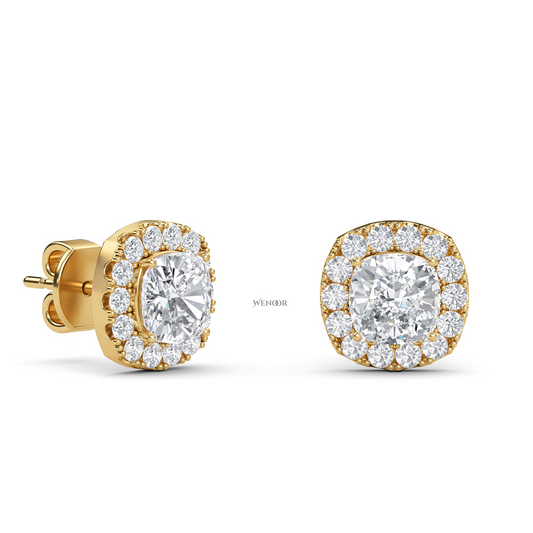 Gold Halo Stud Earrings with Sustainable Lab Diamonds – At wenoor Jewelry