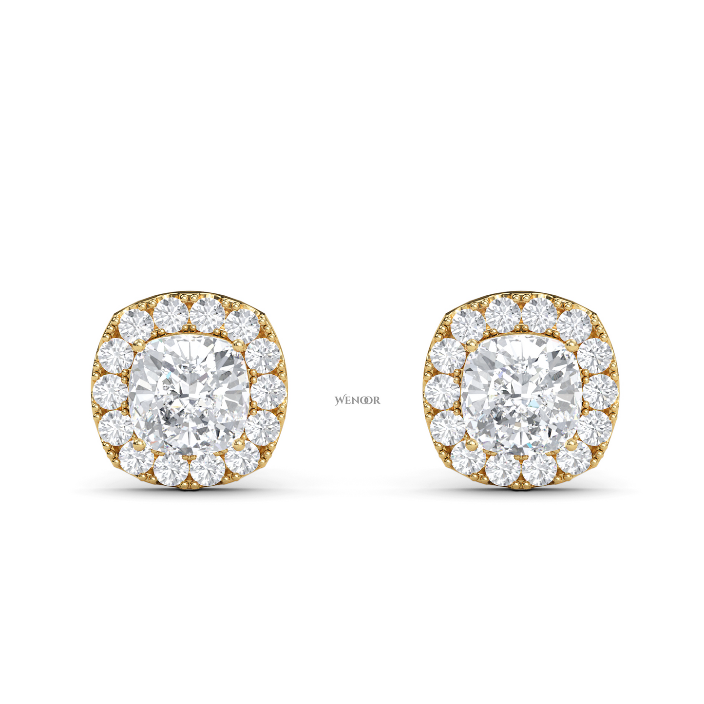 Gold Halo Stud Earrings with Sustainable Lab Diamonds – At wenoor Jewelry
