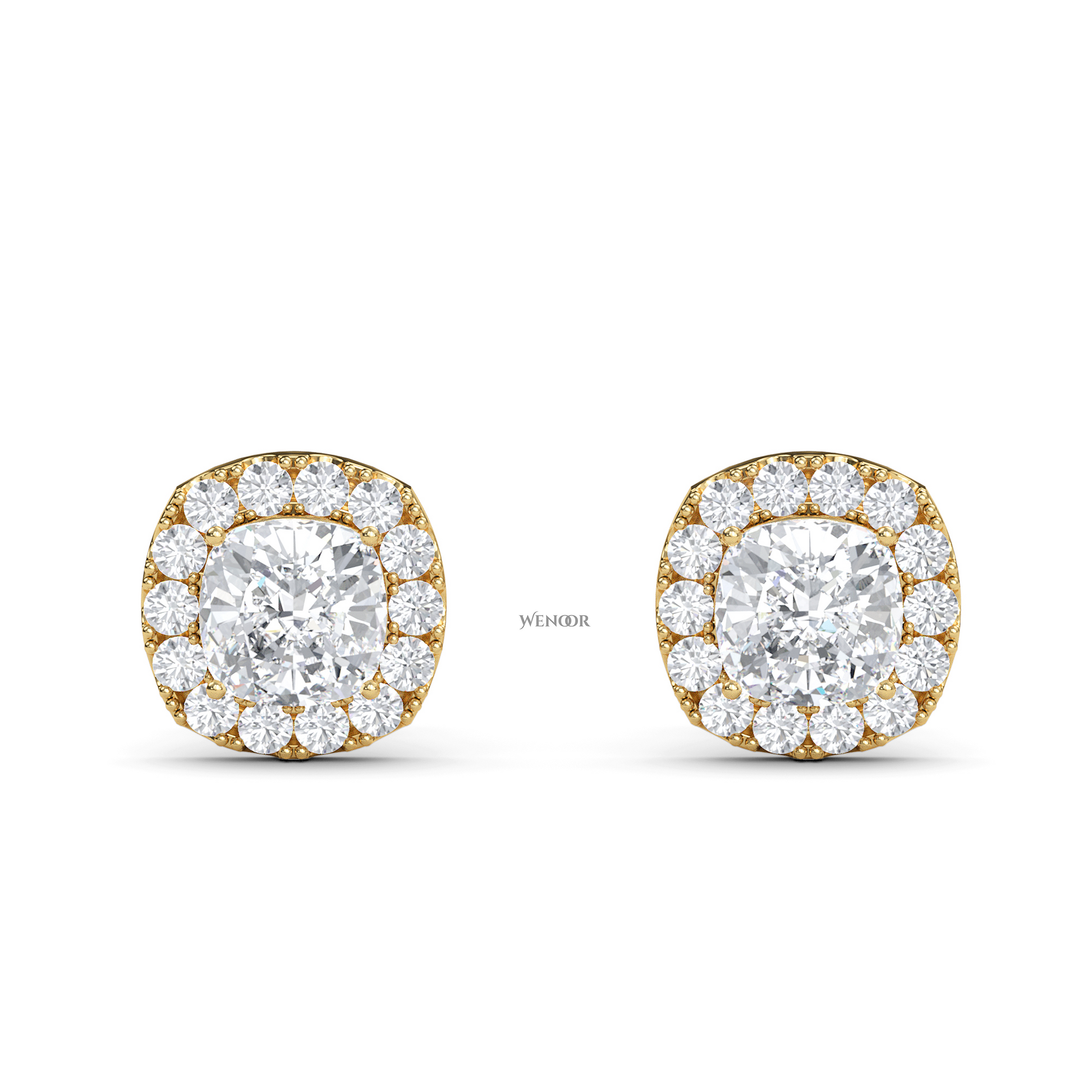 Gold Halo Stud Earrings with Sustainable Lab Diamonds – At wenoor Jewelry