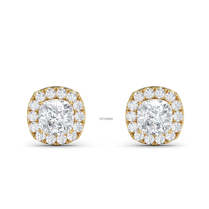 Gold Halo Stud Earrings with Sustainable Lab Diamonds – At wenoor Jewelry
