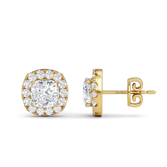 Gold Halo Stud Earrings with Sustainable Lab Diamonds – At wenoor Jewelry