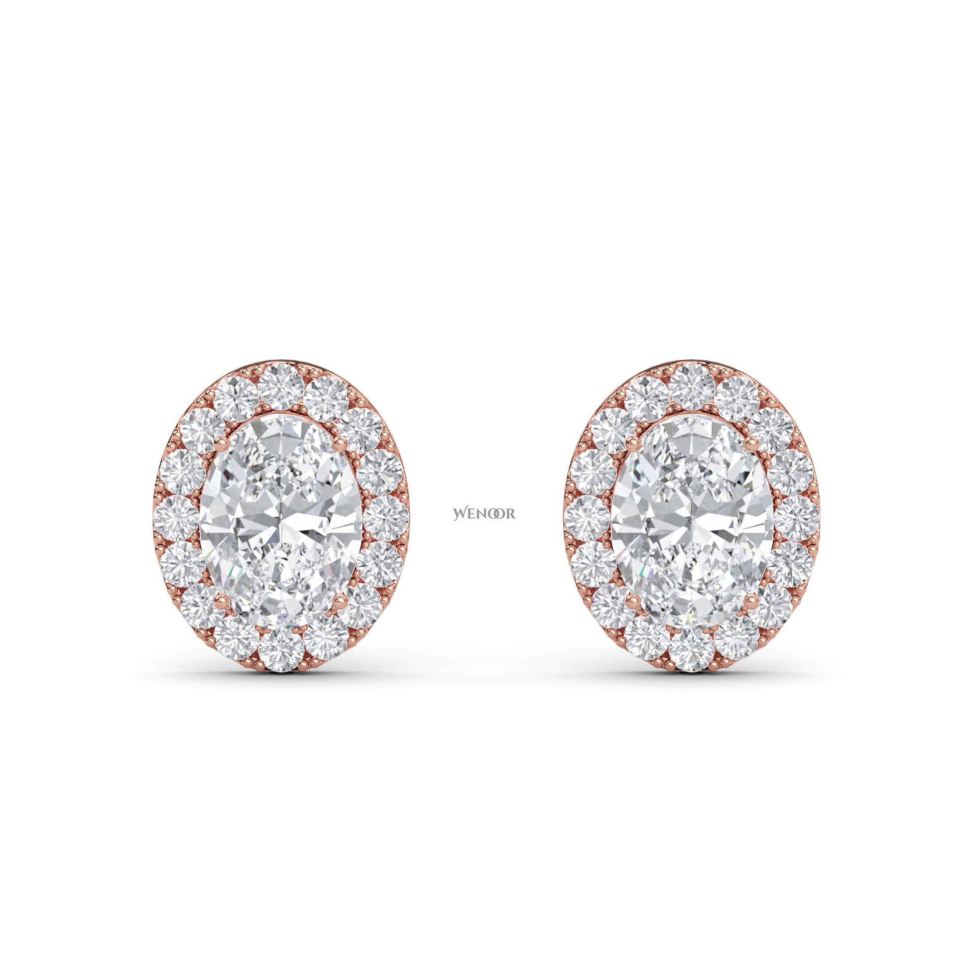 Oval Shape Halo Lab Grown Diamond Stud Earrings - halo of round brilliant lab diamonds, set in premium 14K  gold.