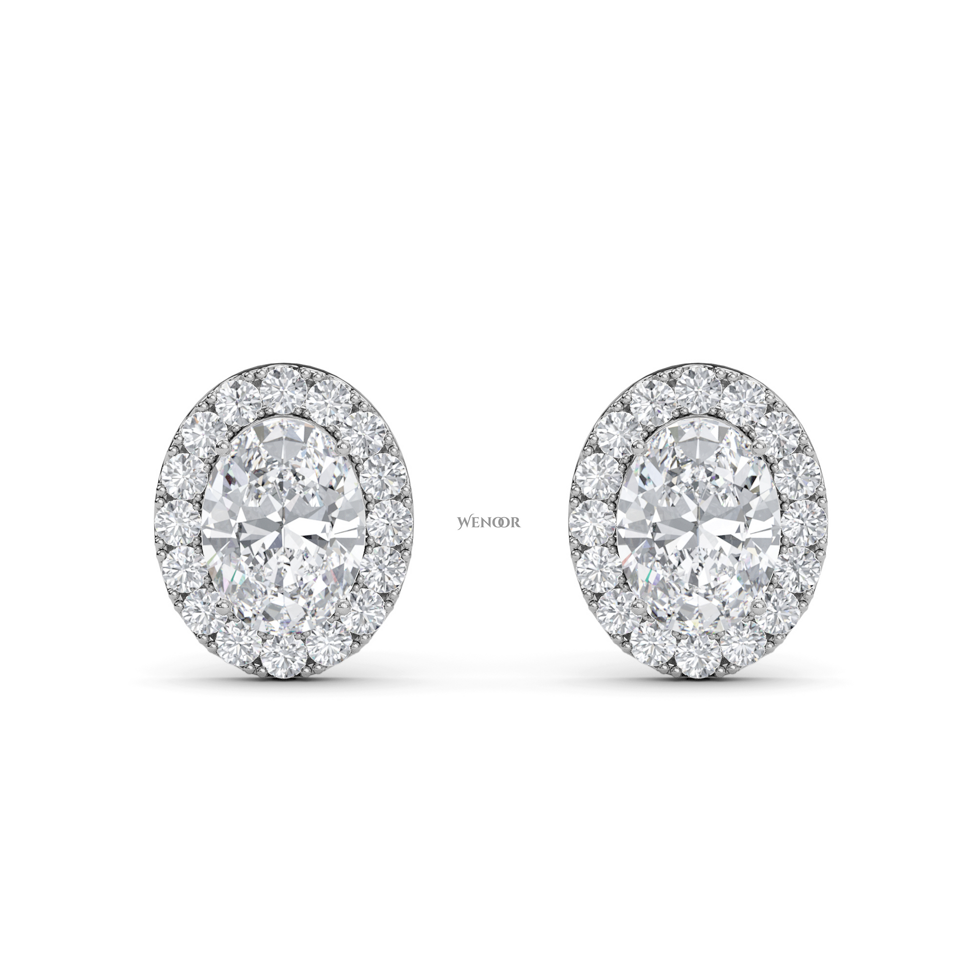 Oval Shape Halo Lab Grown Diamond Stud Earrings - halo of round brilliant lab diamonds, set in premium 14K  gold.