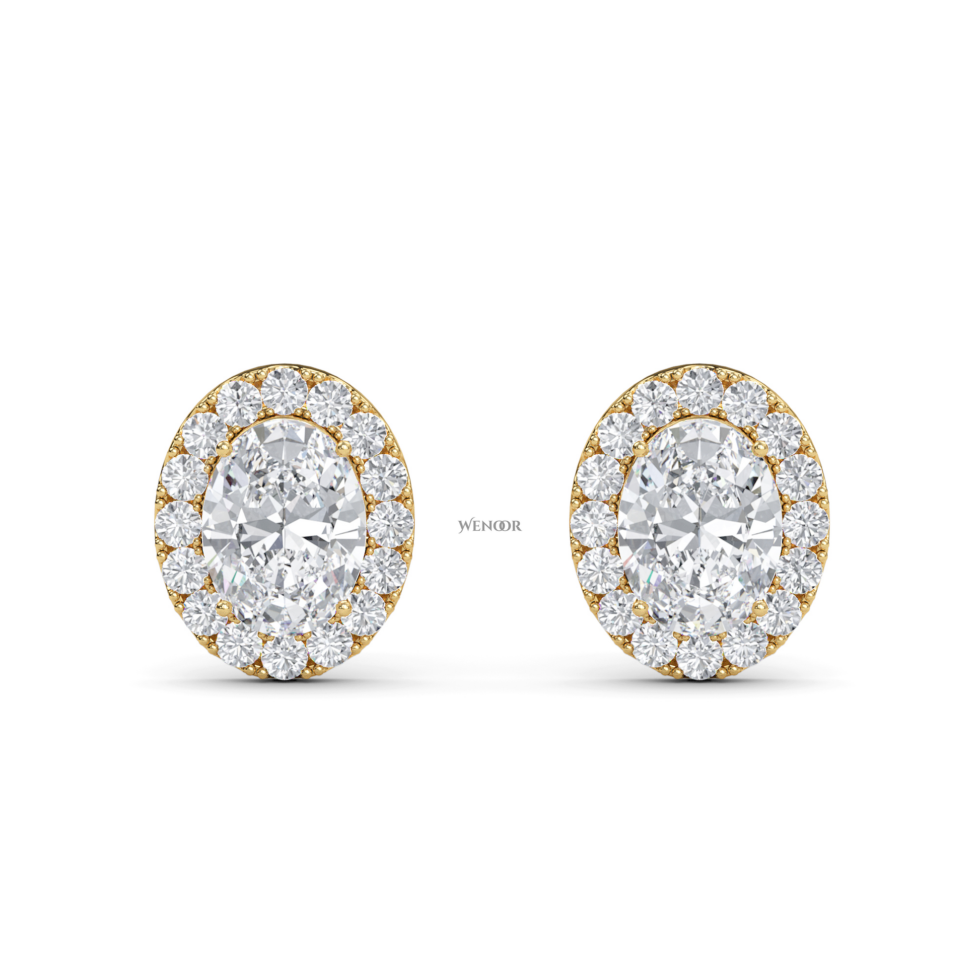 Oval Shape Halo Lab Grown Diamond Stud Earrings - halo of round brilliant lab diamonds, set in premium 14K  gold.