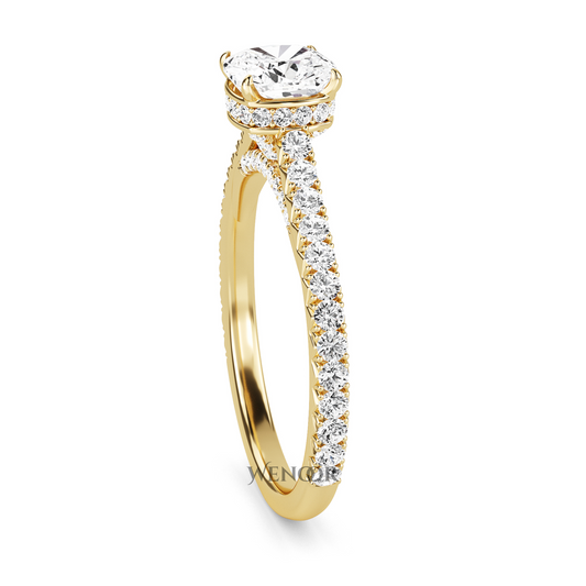 Unique Cushion Cut Engagement Diamond Ring  Hidden Halo style