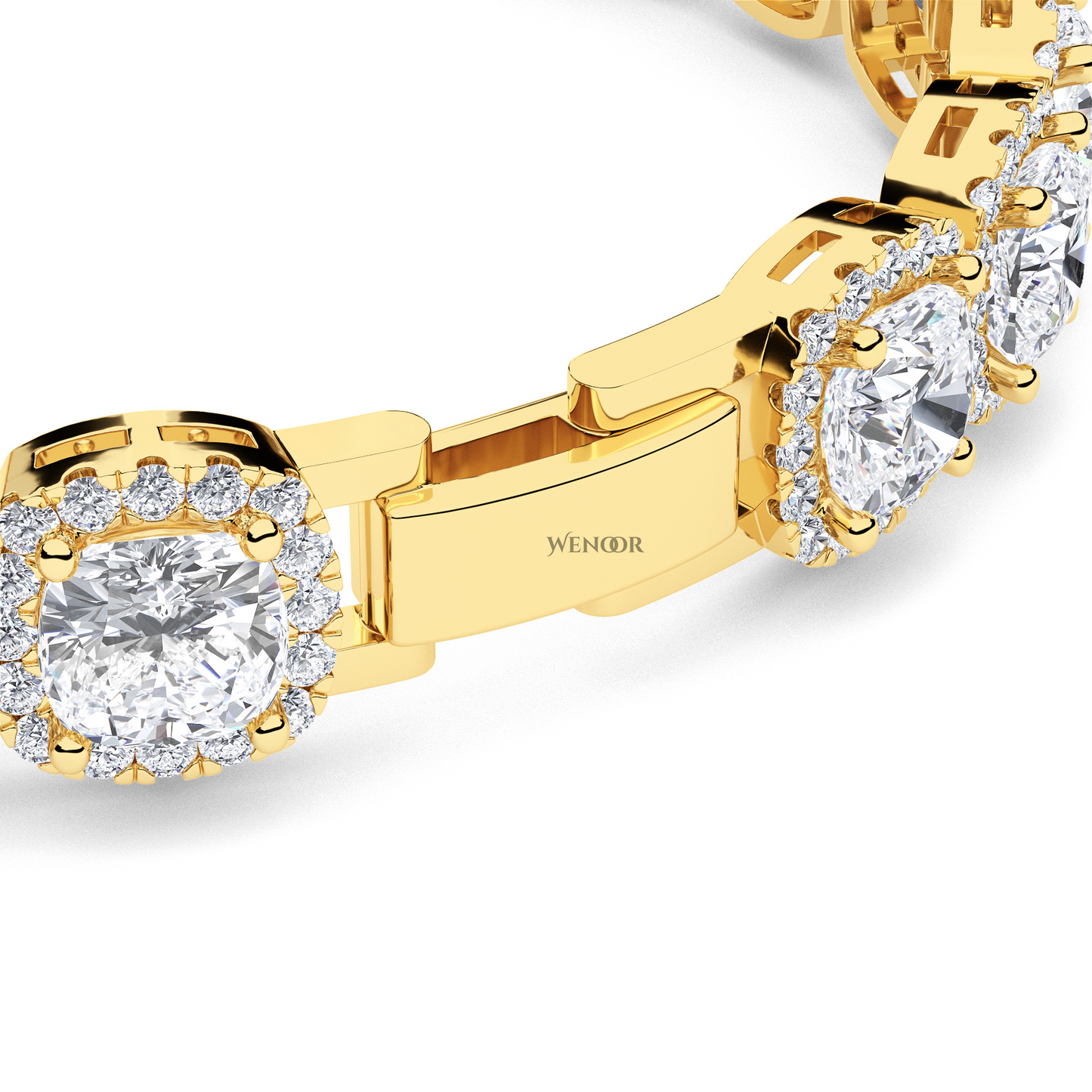 Yellow gold tennis bracelet featuring cushion  and round lab diamonds - luxurious bridal gift.