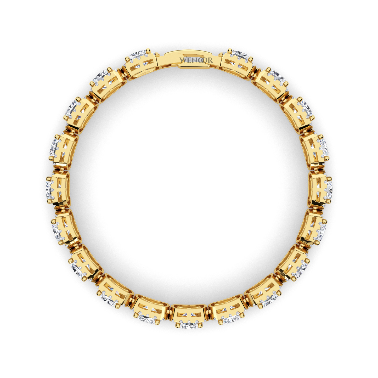 Yellow gold tennis bracelet featuring cushion  and round lab diamonds - luxurious bridal gift.