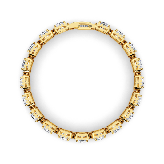 Yellow gold tennis bracelet featuring cushion  and round lab diamonds - luxurious bridal gift.