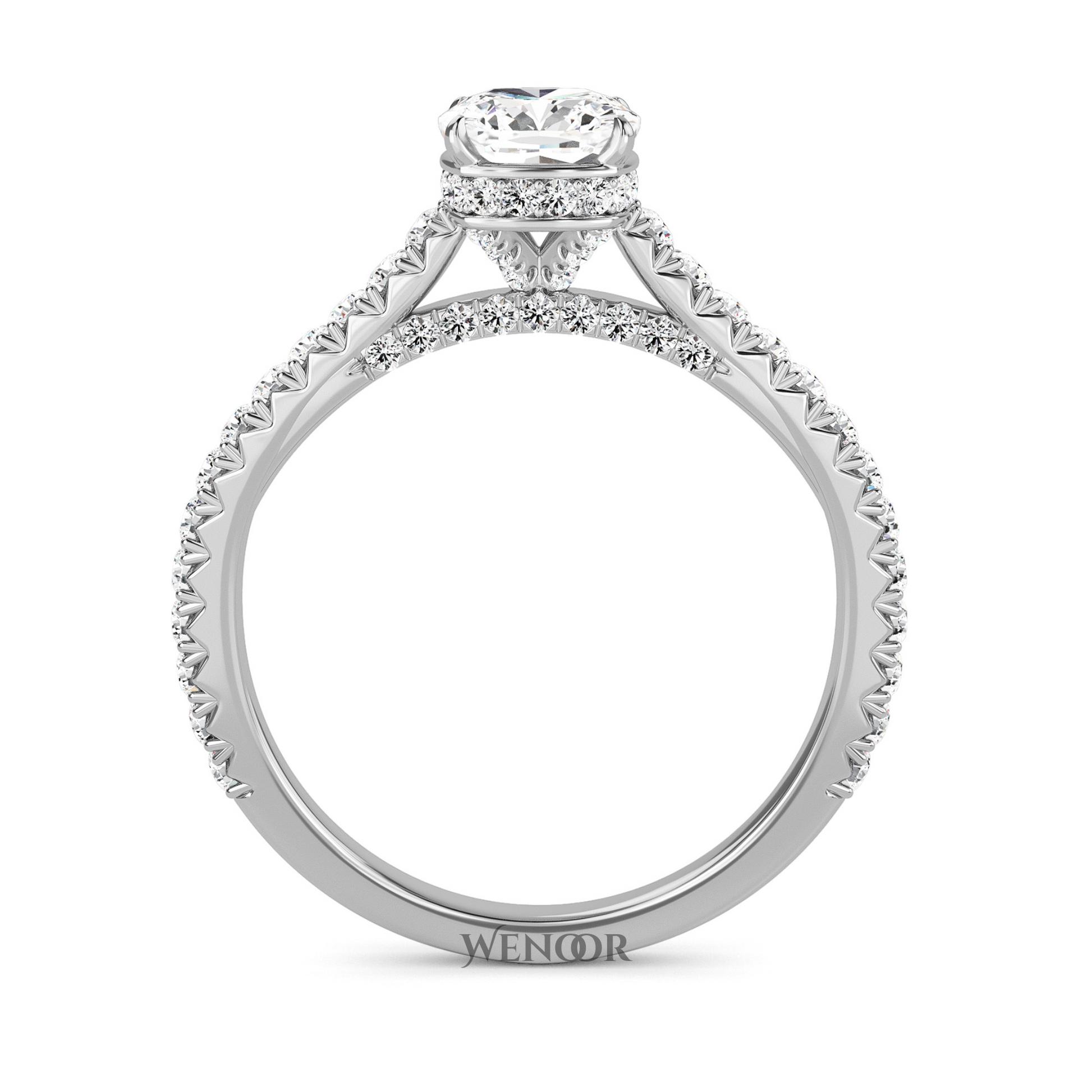 Unique Cushion Cut Engagement Diamond Ring  Hidden Halo style
