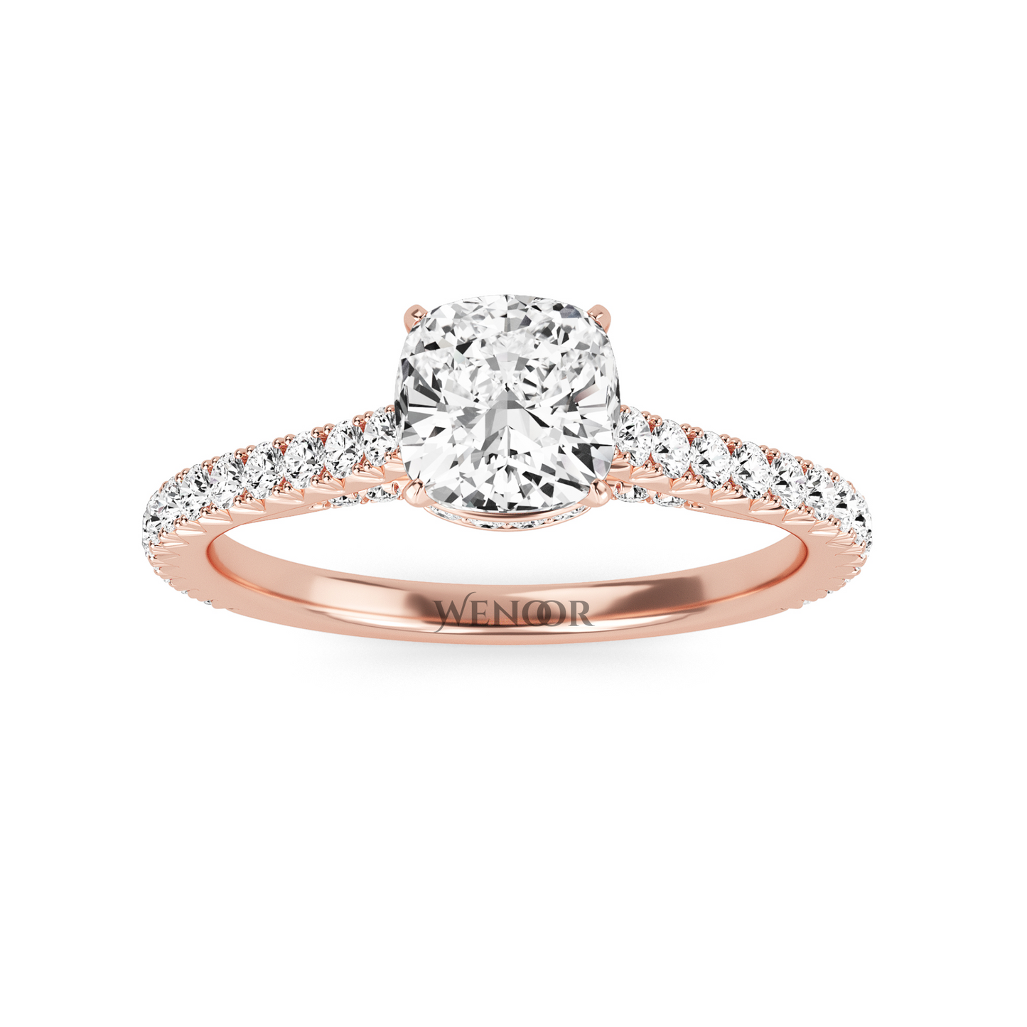 Unique Cushion Cut Engagement Diamond Ring  Hidden Halo style