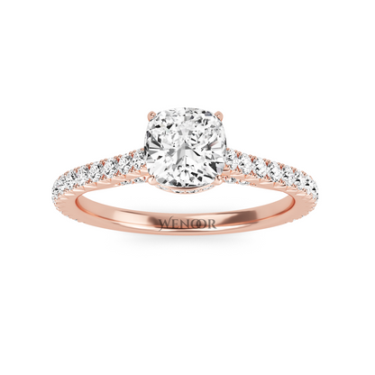 Unique Cushion Cut Engagement Diamond Ring  Hidden Halo style