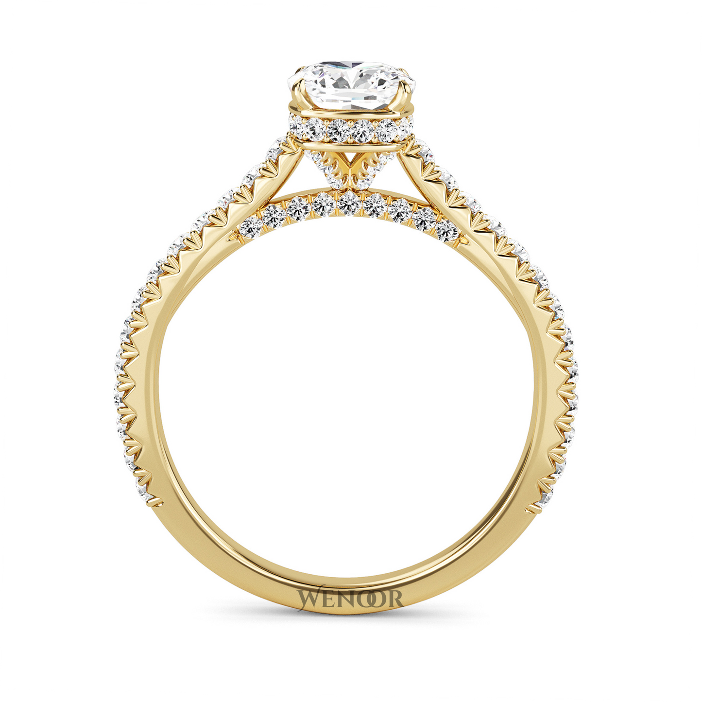 Unique Cushion Cut Engagement Diamond Ring  Hidden Halo style