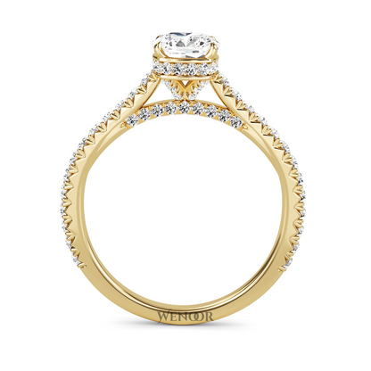 Unique Cushion Cut Engagement Diamond Ring  Hidden Halo style