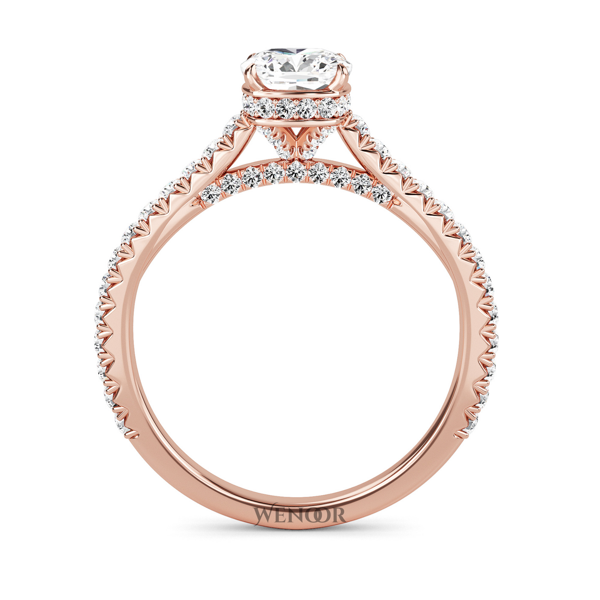 Unique Cushion Cut Engagement Diamond Ring  Hidden Halo style