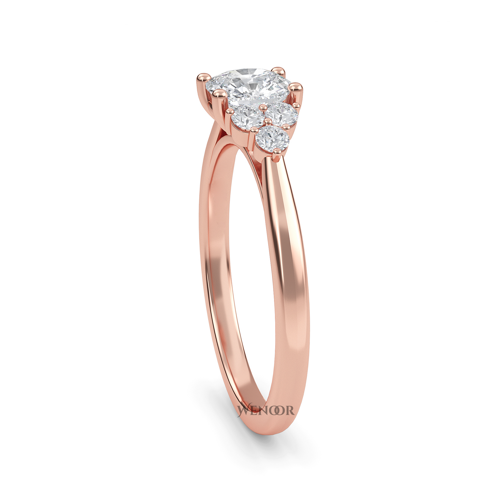 At wenoor Woman wearing cushion cut lab-grown diamond ring on hand, sunlight highlighting its fire and scintillation.