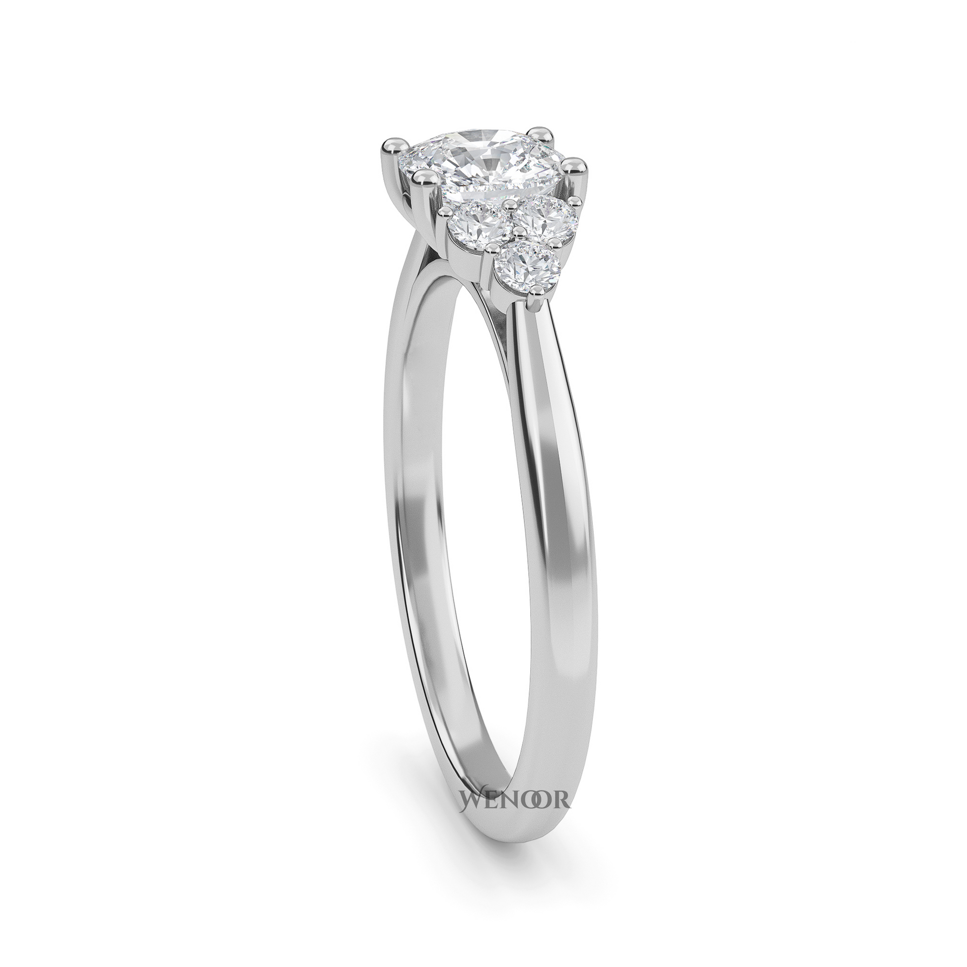 Angled shot of cushion cut lab-grown diamond’s chunky facet pattern and crushed ice sparkle
