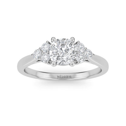 Angled shot of cushion cut lab-grown diamond’s chunky facet pattern and crushed ice sparkle
