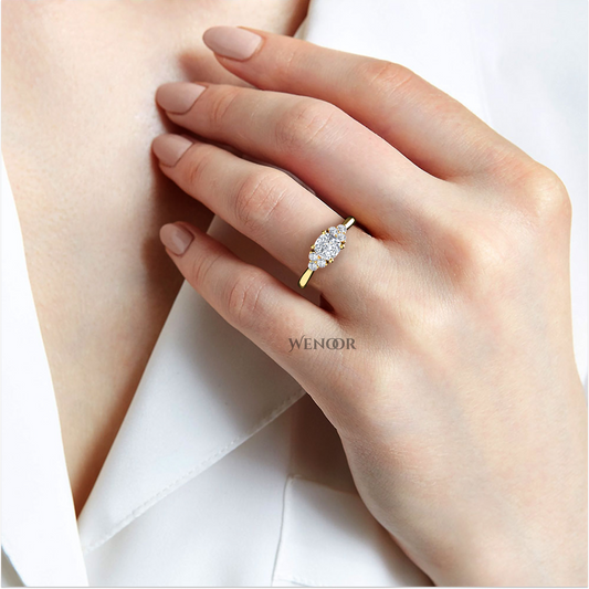 Cushion cut lab diamond ring displayed on velvet box, emphasizing ethical luxury
