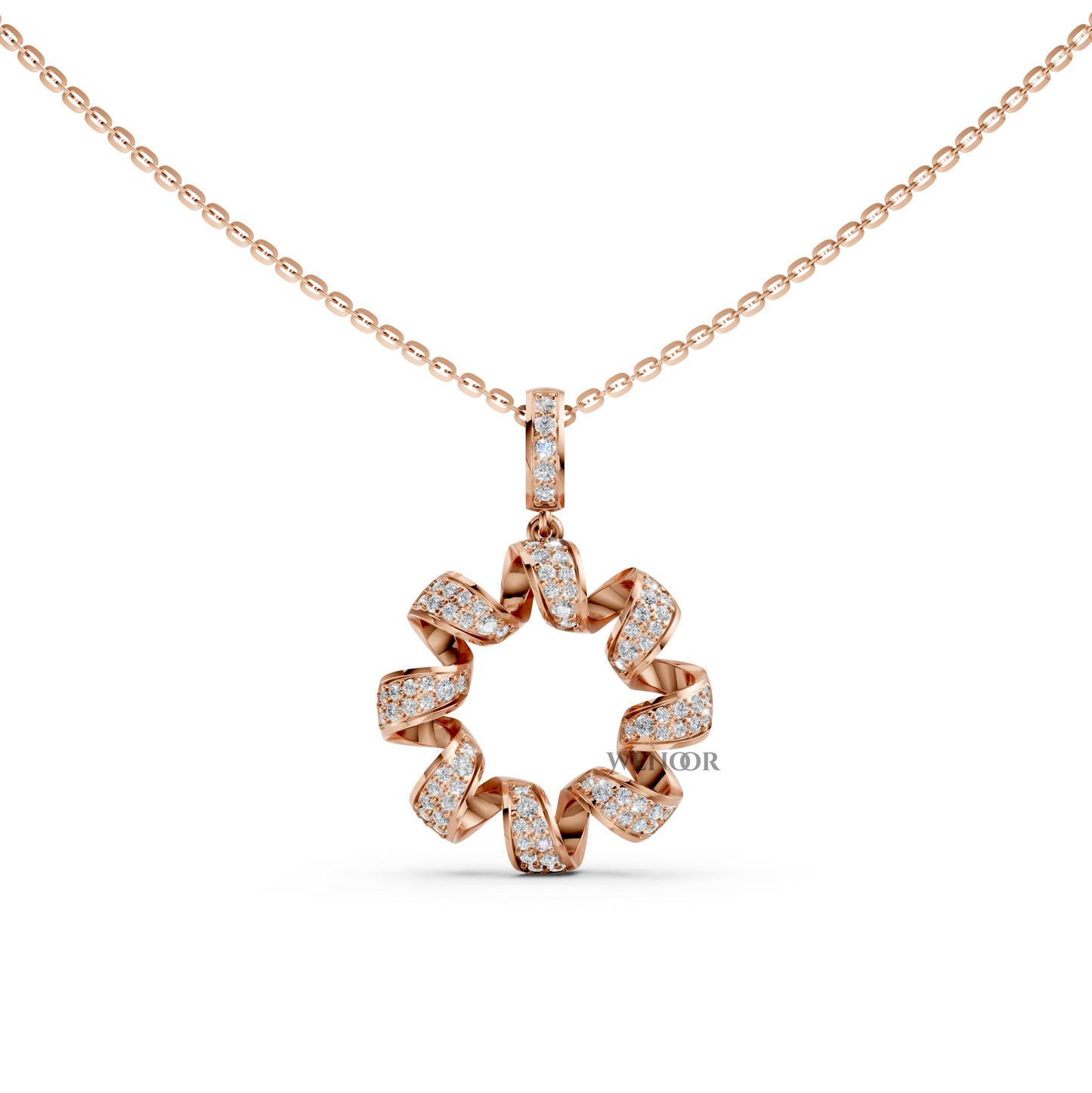 Hazel round circle Yellow Gold pendant necklace with lab-grown diamonds with gold chain for women