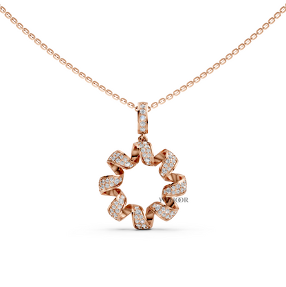 Hazel round circle Yellow Gold pendant necklace with lab-grown diamonds with gold chain for women
