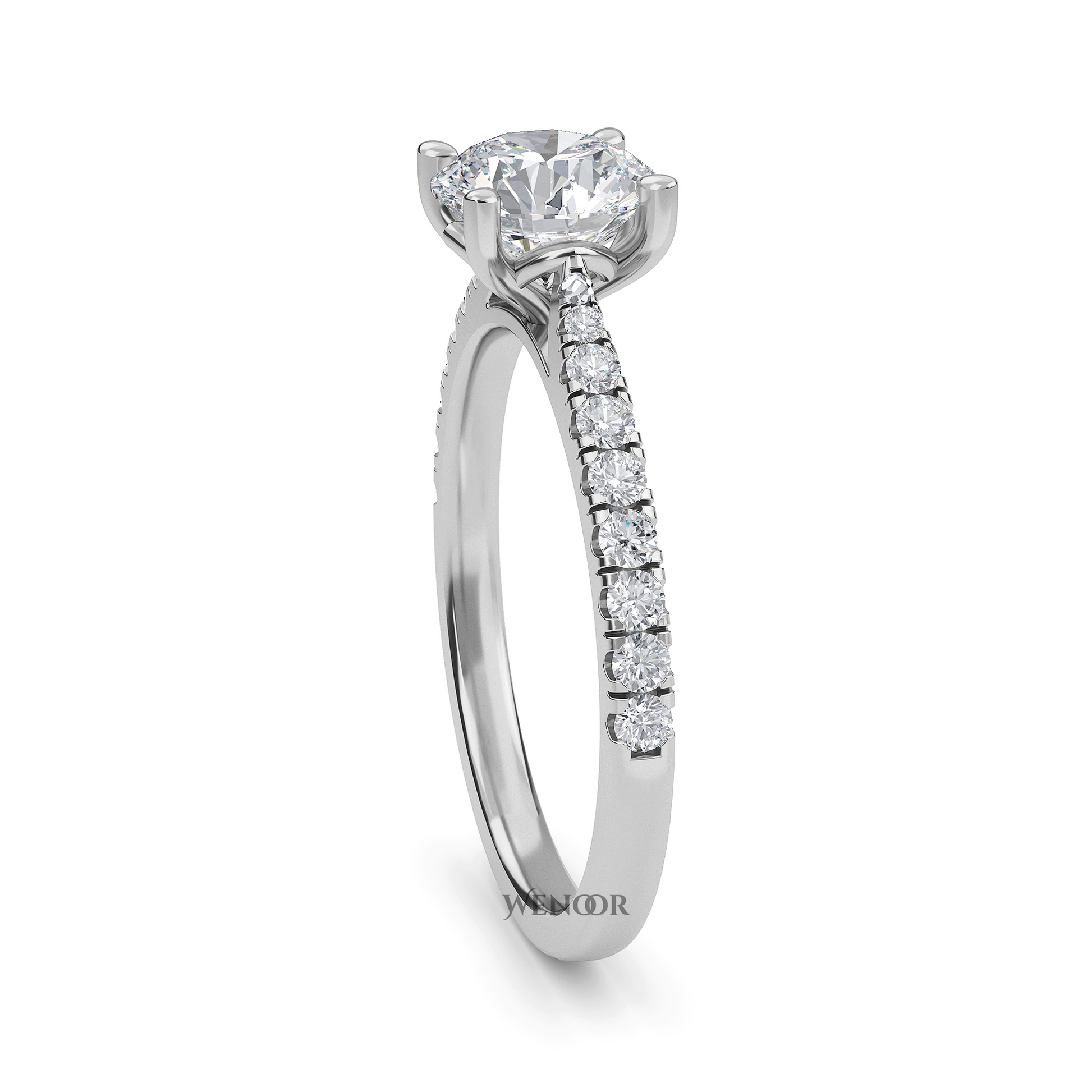 Round cut lab-grown diamond engagement ring in 14K white gold
