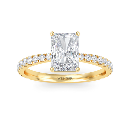 Solitaire radiant cut lab diamond ring in 14K gold, perfect for engagement or gifts