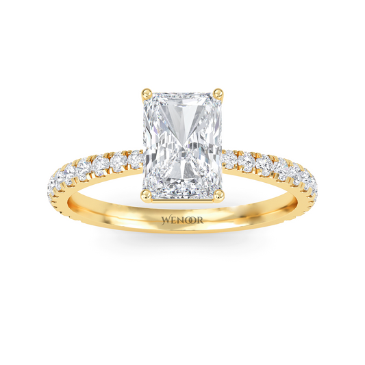 Solitaire radiant cut lab diamond ring in 14K gold, perfect for engagement or gifts