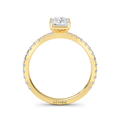 Solitaire radiant cut lab diamond ring in 14K gold, perfect for engagement or gifts