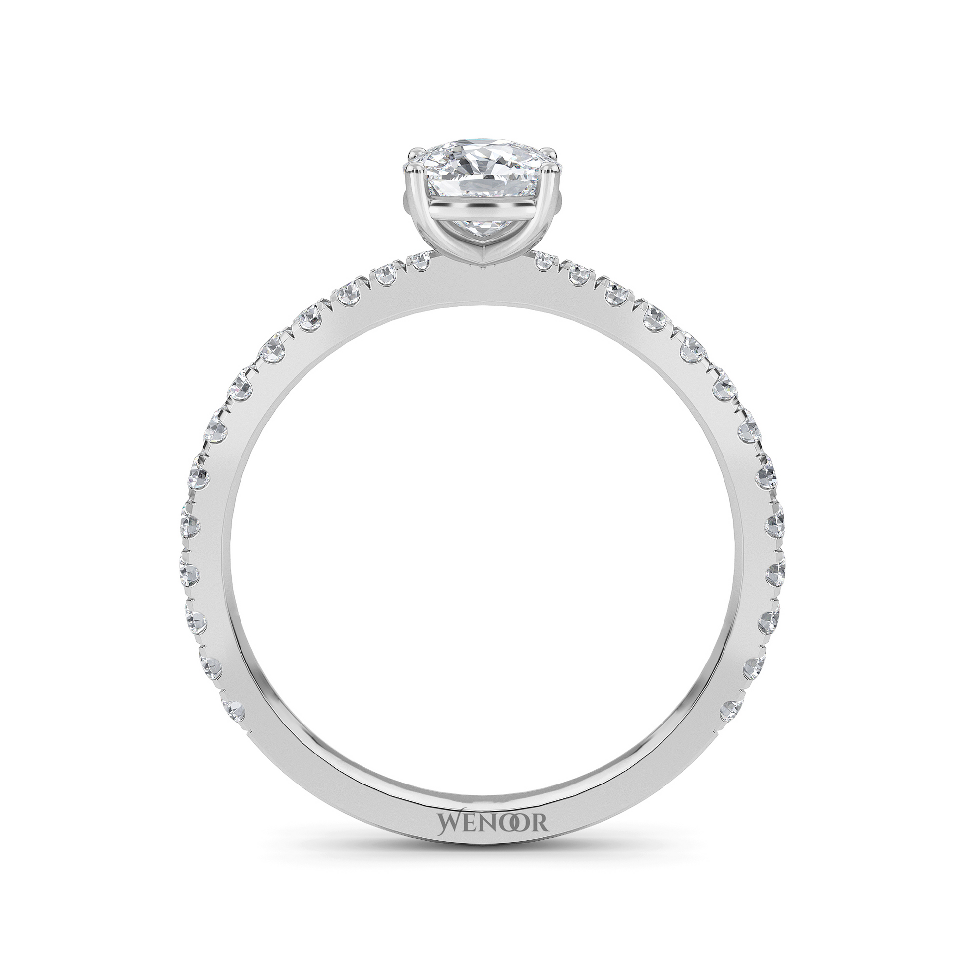 Woman Wearing Wenoor Cushion Cut Lab Diamond Engagement Ring  Ethical Gold Solitaire