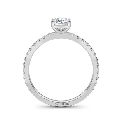 Woman Wearing Wenoor Cushion Cut Lab Diamond Engagement Ring  Ethical Gold Solitaire