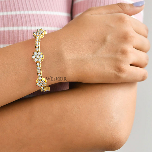 14K Gold Floral Tennis Bracelet with Round Lab Diamonds Bridal jewelry for weddings and anniversaries gift