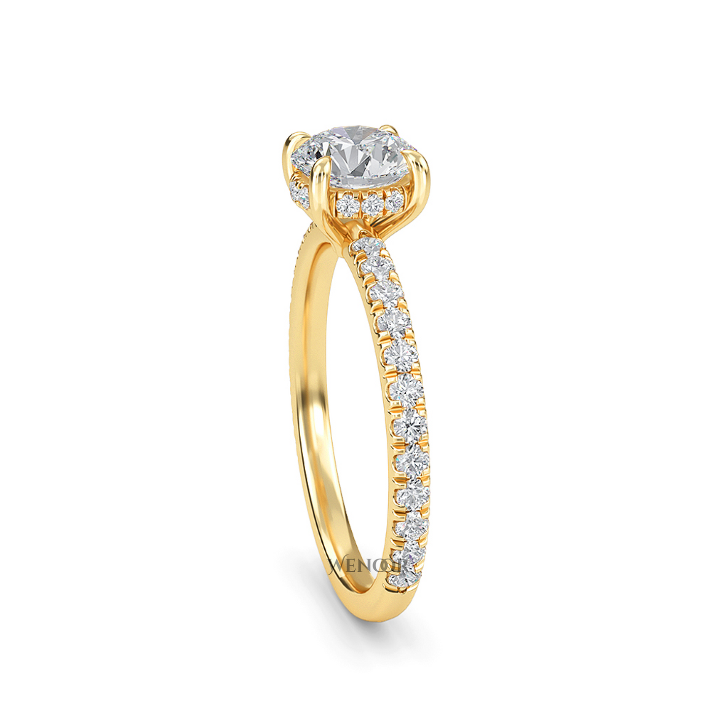 Women's round cut lab created diamond ring with hidden halo