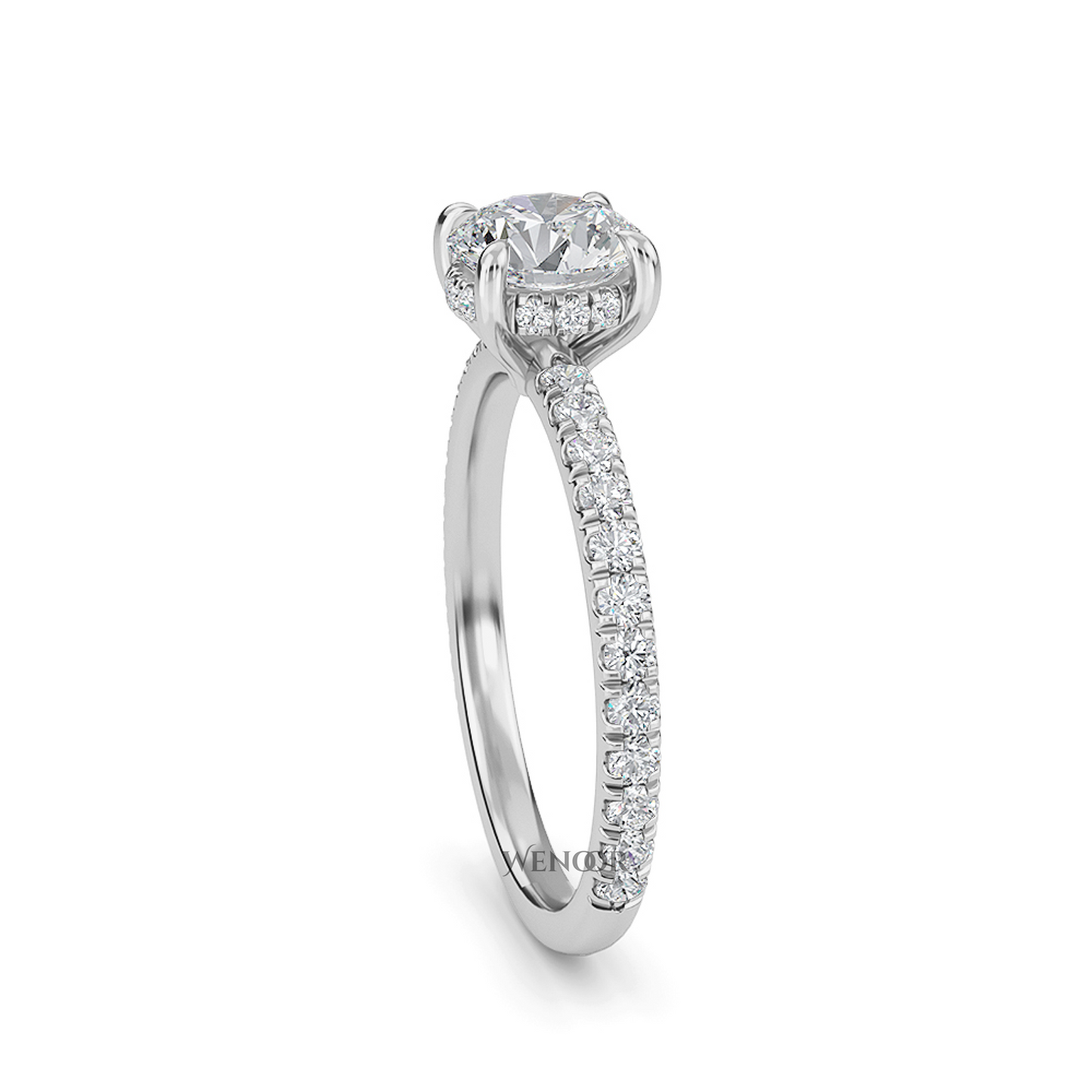 Women's round cut lab created diamond ring with hidden halo