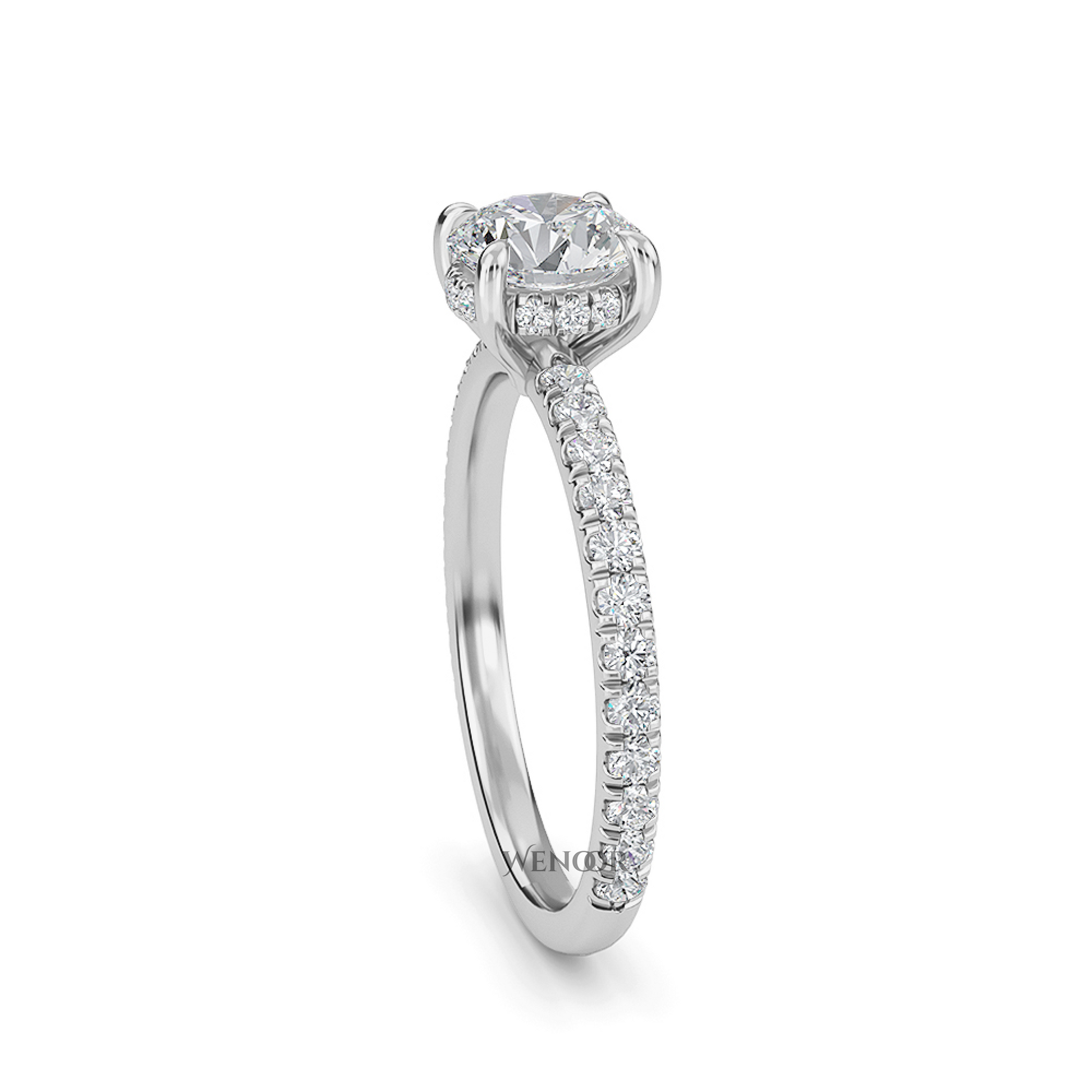 Women's round cut lab created diamond ring with hidden halo