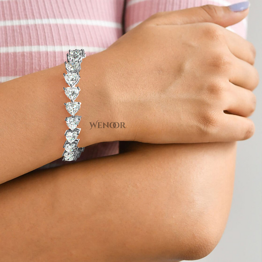 Elegant heart shaped diamond tennis bracelet in rose gold - perfect anniversary gift with ethical lab grown stones