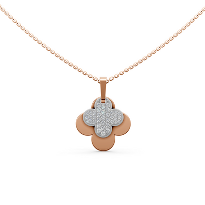 Hailee flower-shaped 4-leaf clover pendant necklace with pavé lab-grown diamonds in 14K/18K Rose gold
