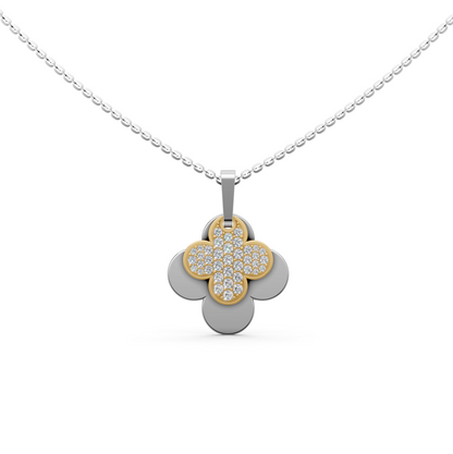 Hailee flower-shaped 4-leaf clover pendant necklace with pavé lab-grown diamonds in 14K/18K White gold