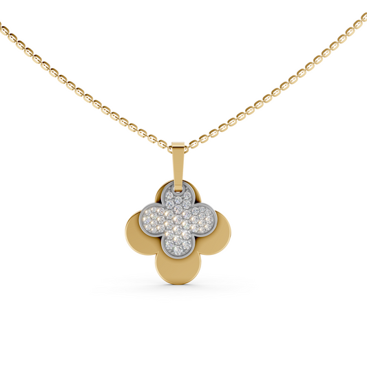 Hailee flower-shaped 4-leaf clover pendant necklace with pavé lab-grown diamonds in 14K/18K Yellow gold