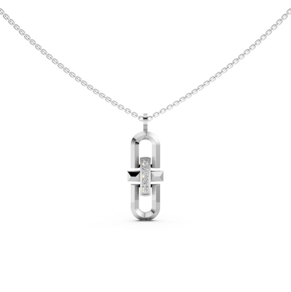Hailie geometric Parentesi-inspired pavé pendant necklace with lab-grown diamonds in 14K/18K White gold