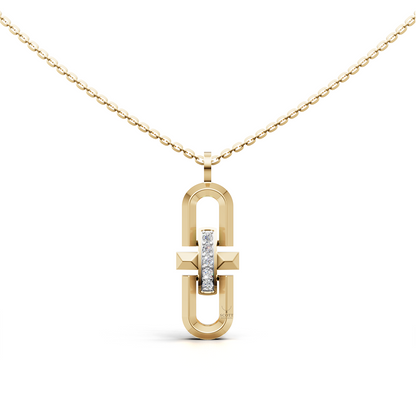 Hailie geometric Parentesi-inspired pavé pendant necklace with lab-grown diamonds in 14K/18K Yellow gold